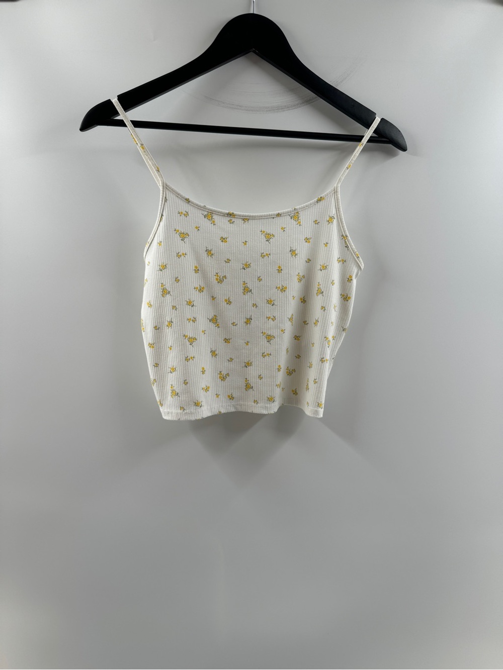 American Eagle White Yellow Floral Ribbed Cami Tank Top Women's Medium